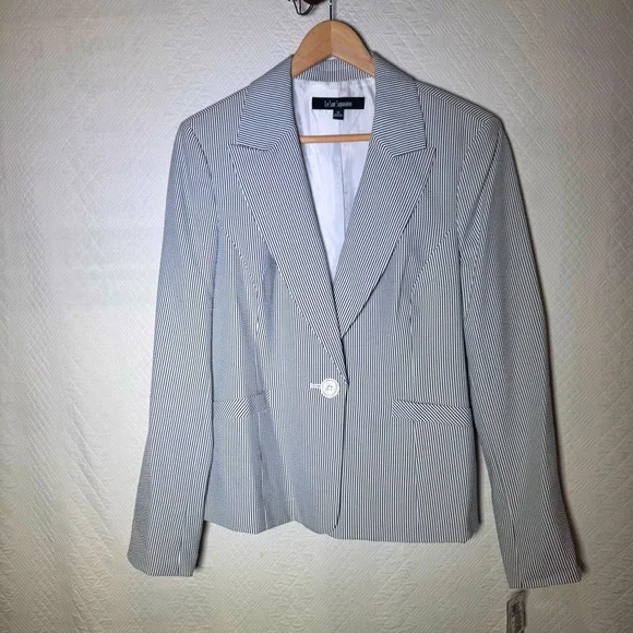 NEW LeSuit Separates IBIZA Pin Stripe White/Black Seersucker Like Blazer size 14 - Picture 1 of 6